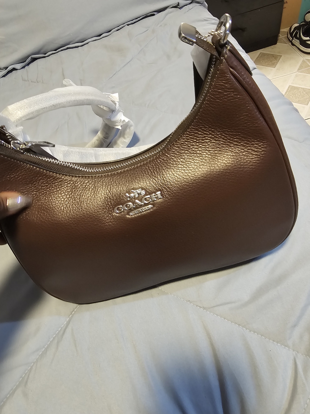 Coach Terri Brown Pebbled Leather Hobo with 2 Ways To Wear It